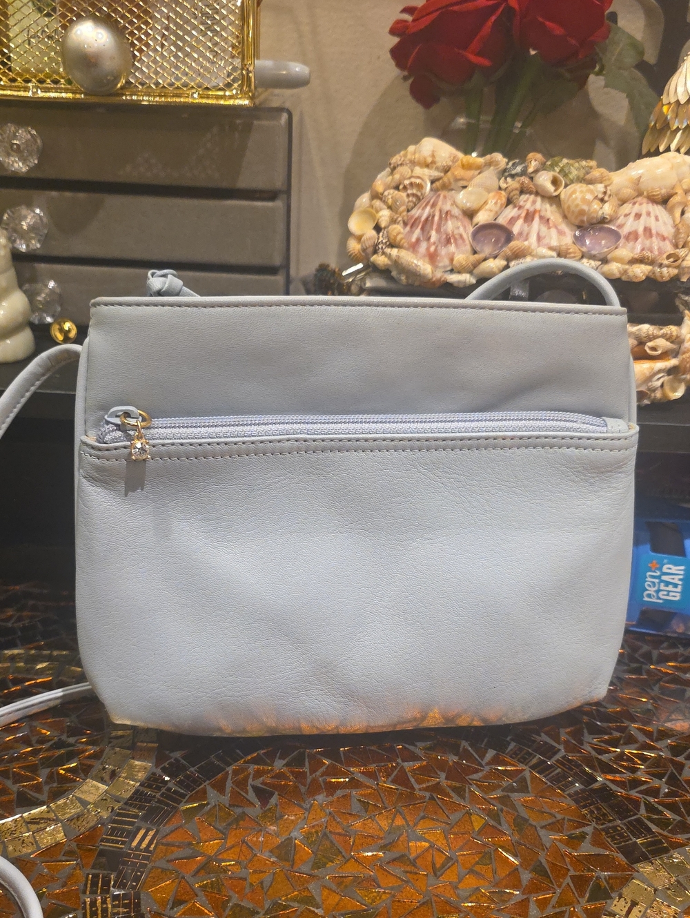 Giani Bernini Light Blue Women's Crossbody Bag with Front Zip Pocket